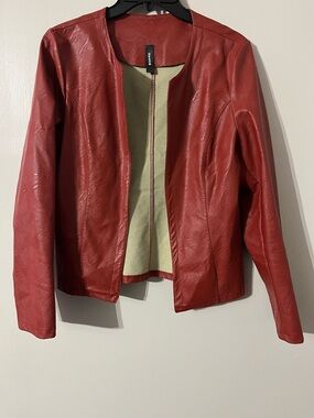 Venti 6 Crimson Open-Front Faux Leather Jacket Sz L